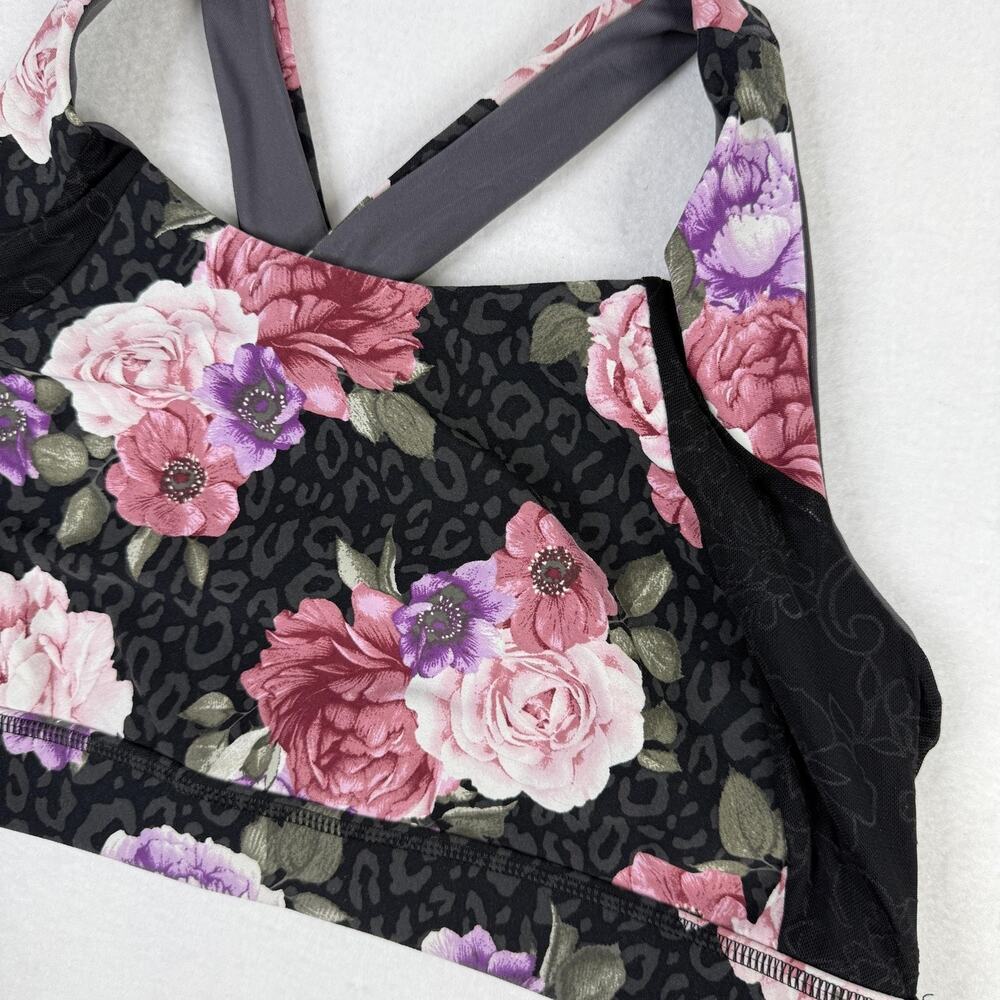 Torrid Black Floral Leopard Crossback Sports Bra Womens Size 2X Zipper Plus